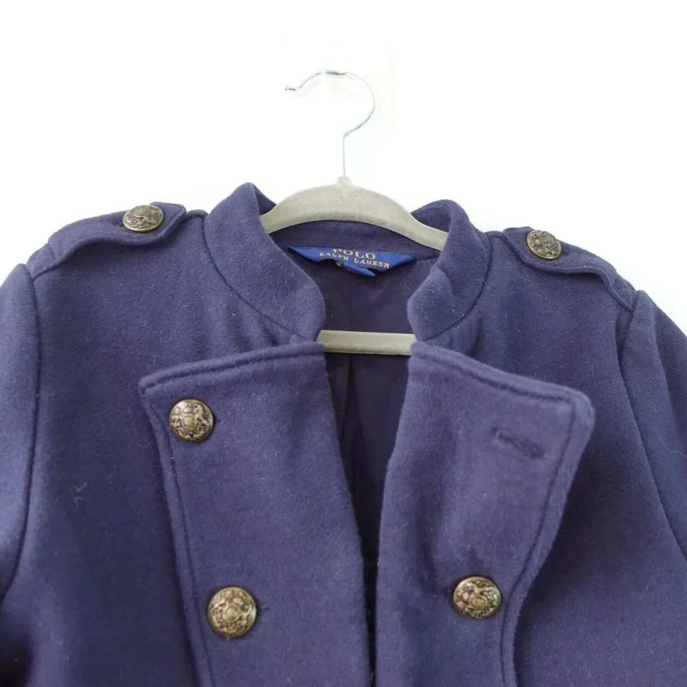 POLO‎ Ralph Lauren Girls Military Jacket 6 Navy Blue Crop Cotton Bronze Button
